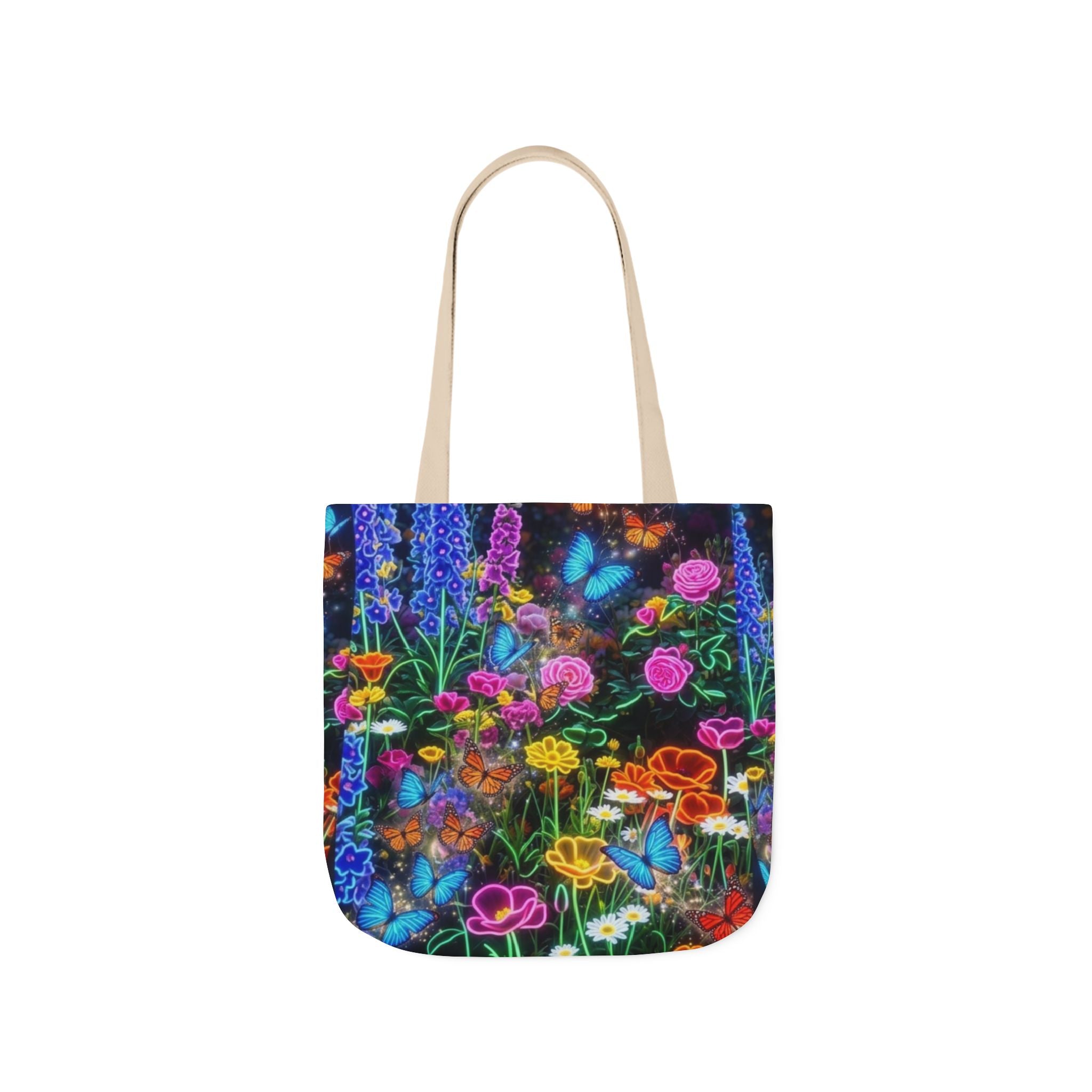 Neon Floral Butterfly Canvas Tote — Colorful Printify