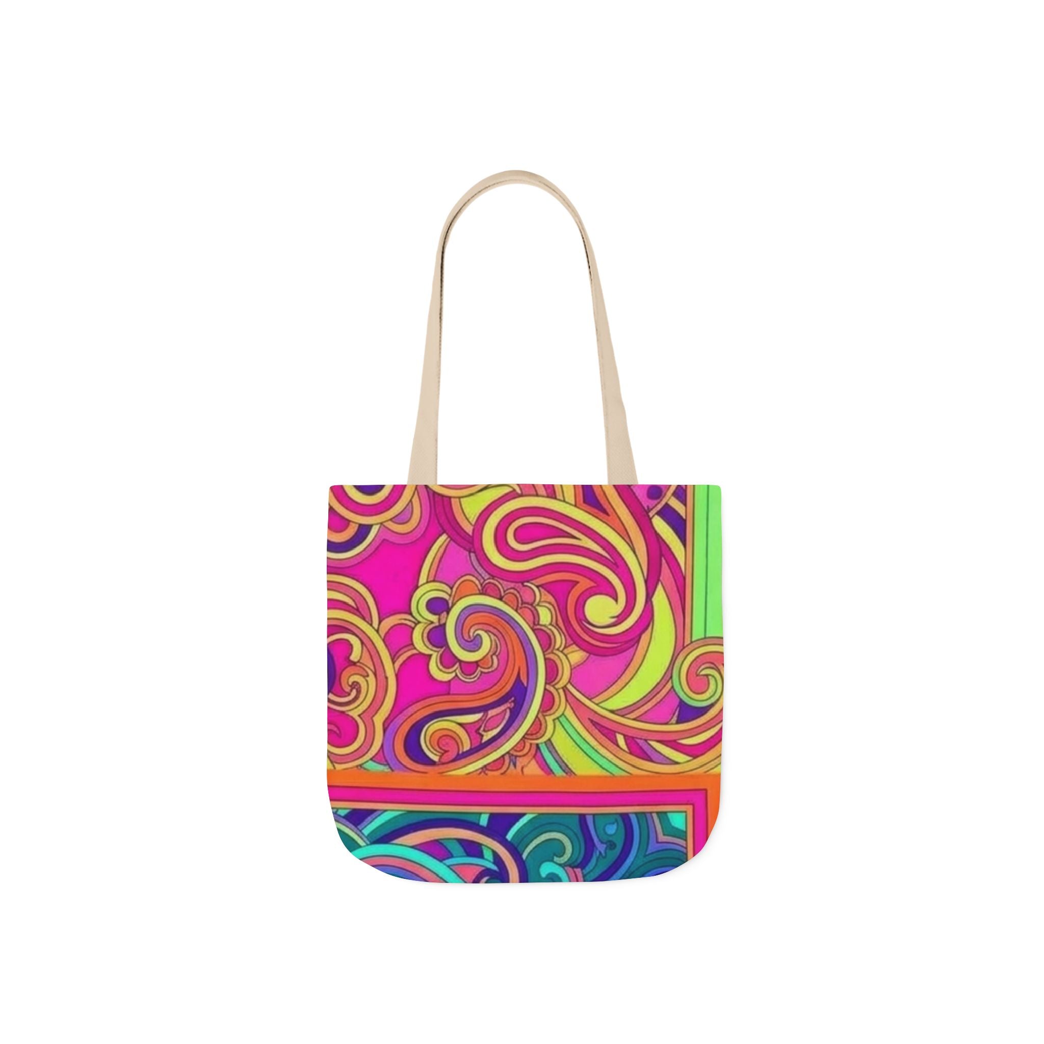 Psychedelic Paisley Canvas Tote Bag — Bright Retro Swirl Pattern