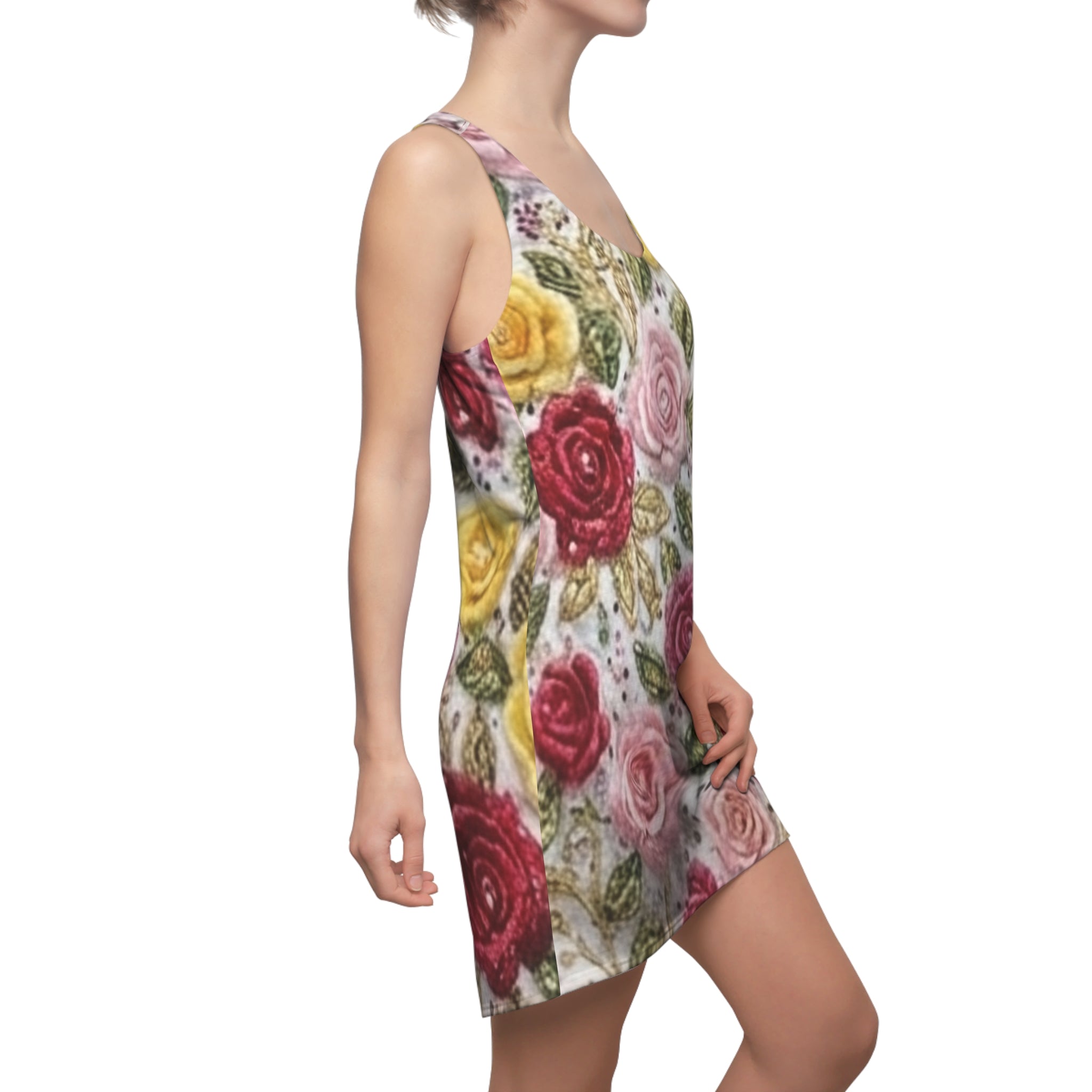 Floral Rose Racerback Dress – Watercolor Roses All-Over Print Printify