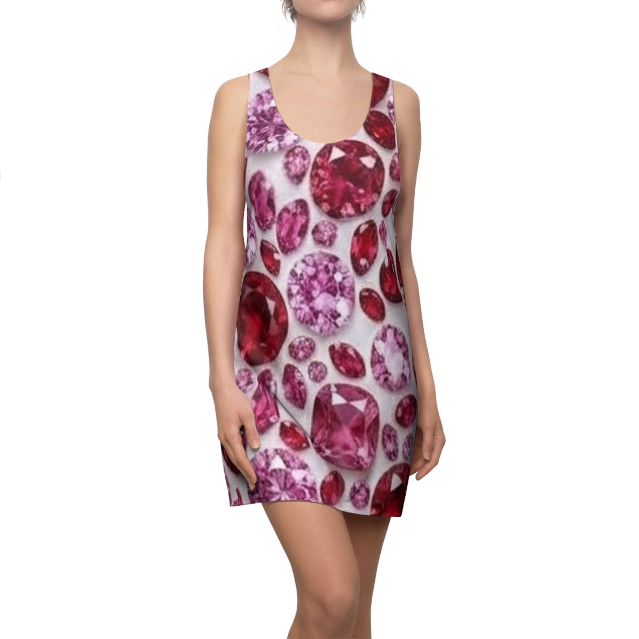 Racerback Dress — Pink & Red Gemstone All-Over Print
