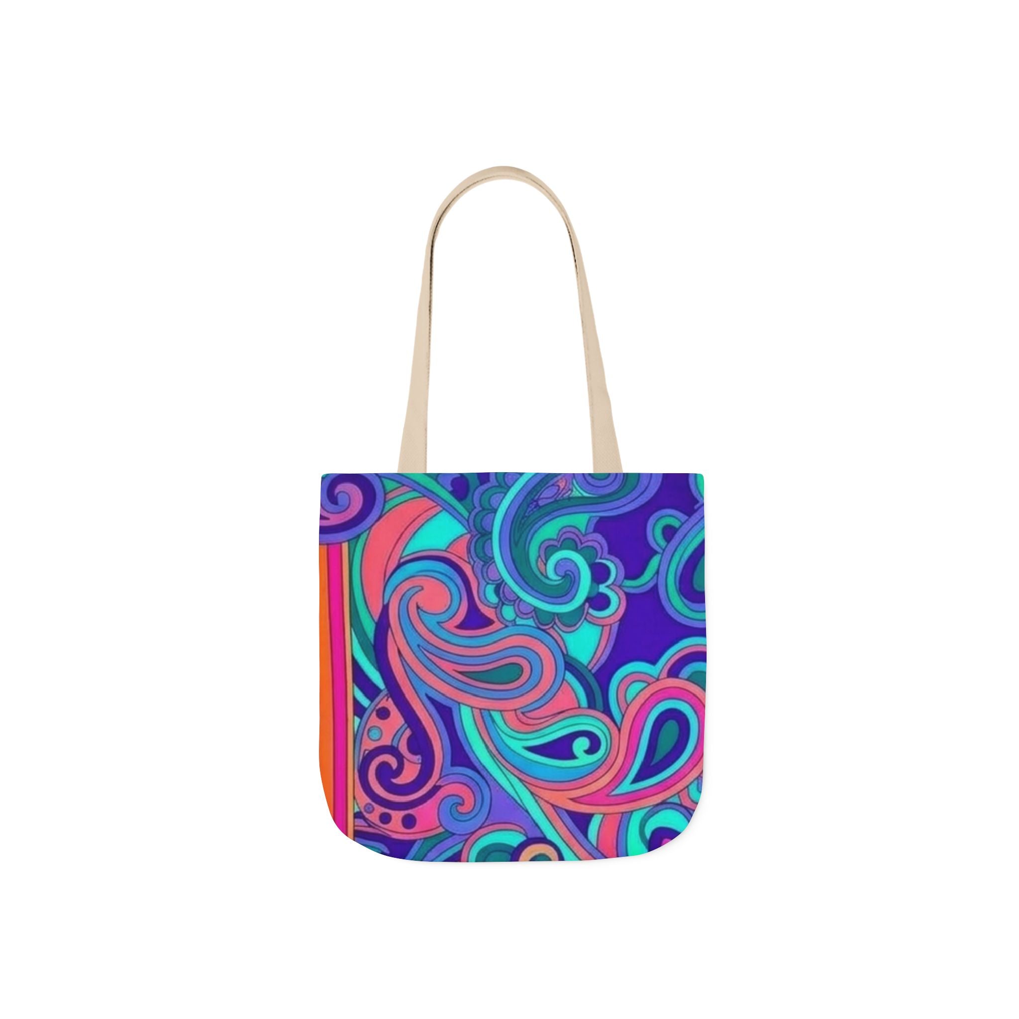 Psychedelic Paisley Canvas Tote Bag — Bright Retro Swirl Pattern