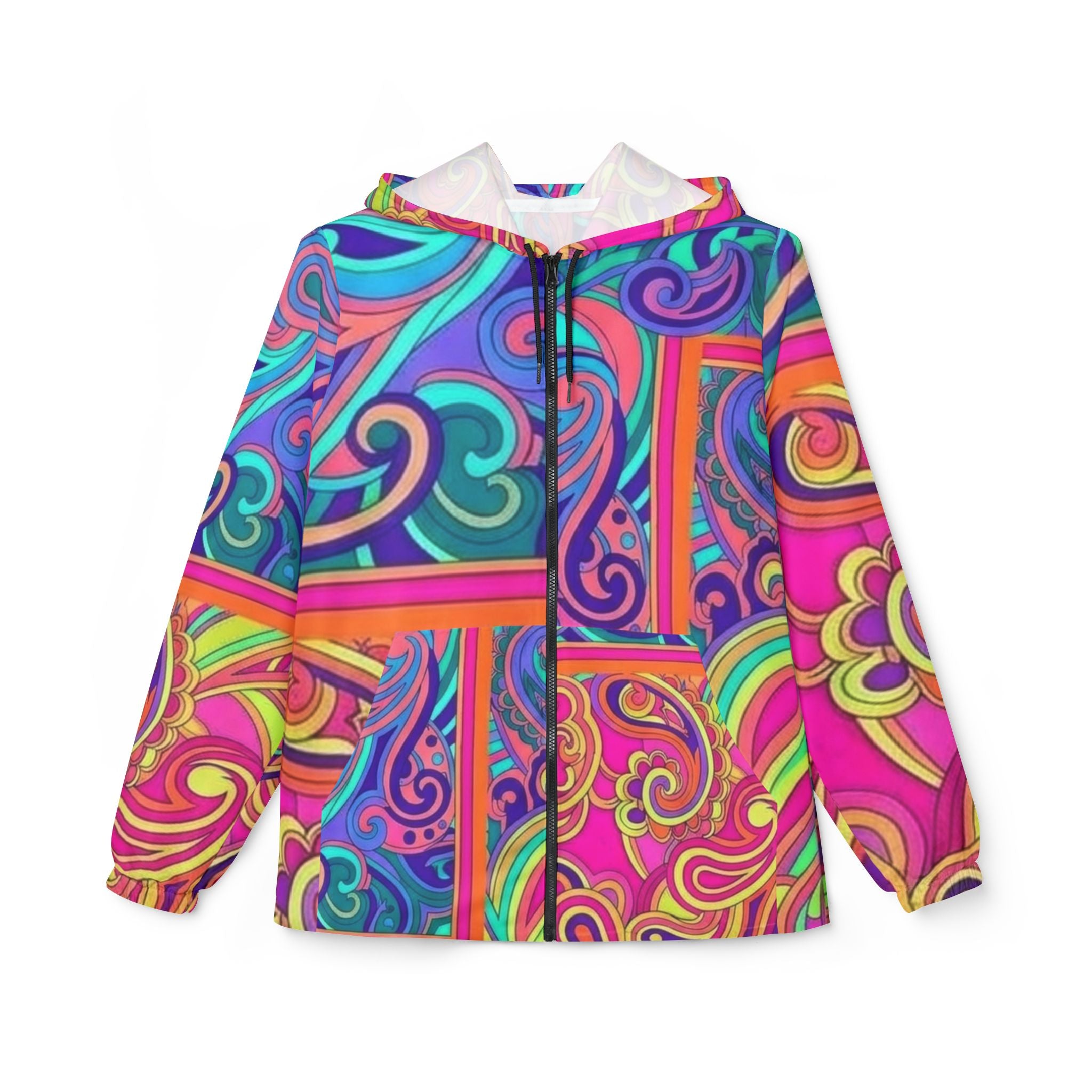 Psychedelic Swirl Windbreaker Jacket — Vibrant Neon All-Over Print