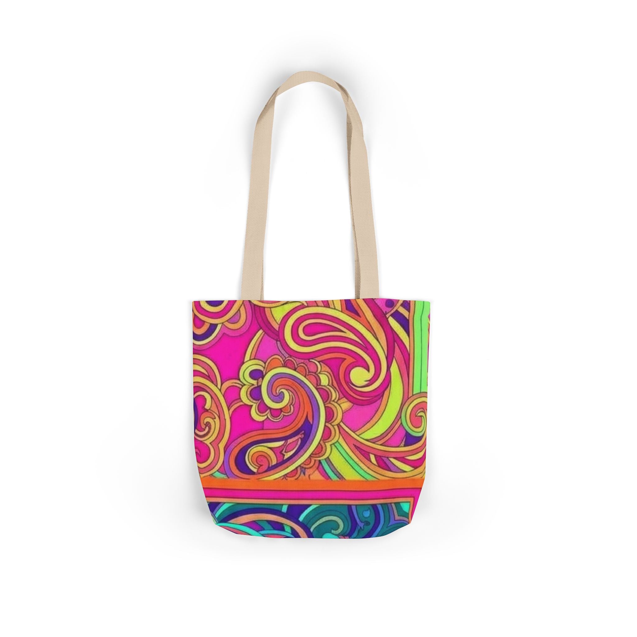 Psychedelic Paisley Canvas Tote Bag — Bright Retro Swirl Pattern