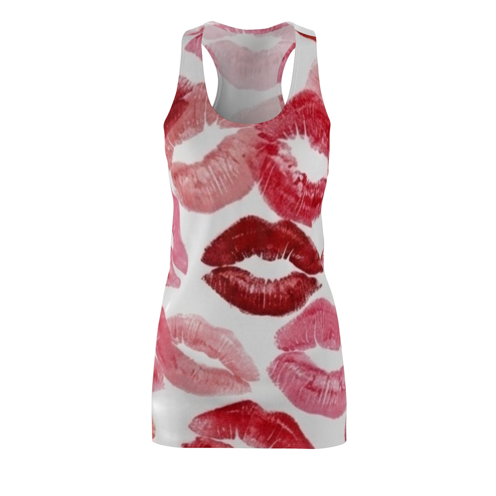 Kiss Print Racerback Dress — Pink & Red Lipstick Pattern