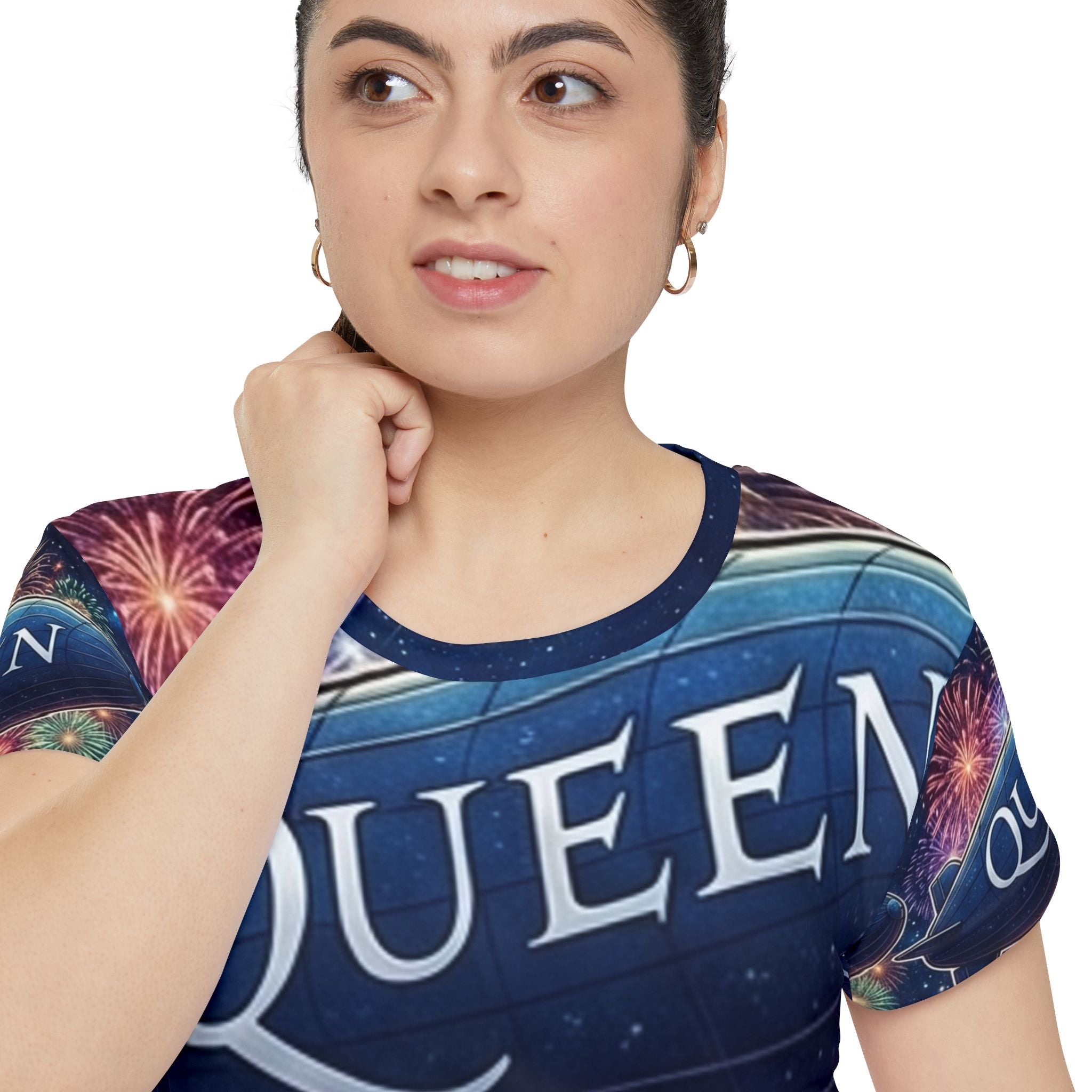 Queen Band Airship T‑Shirt — Fireworks All‑Over Print