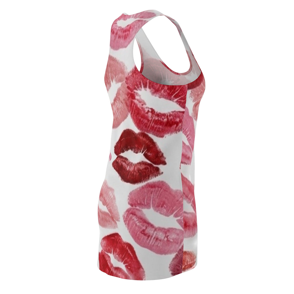 Kiss Print Racerback Dress — Pink & Red Lipstick Pattern