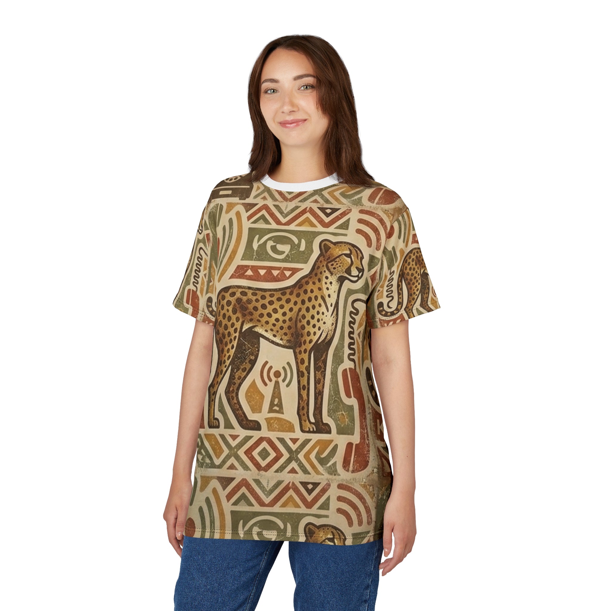 Cheetah Tribal Print Tee — Vintage African-Inspired All-Over Print Shirt Printify