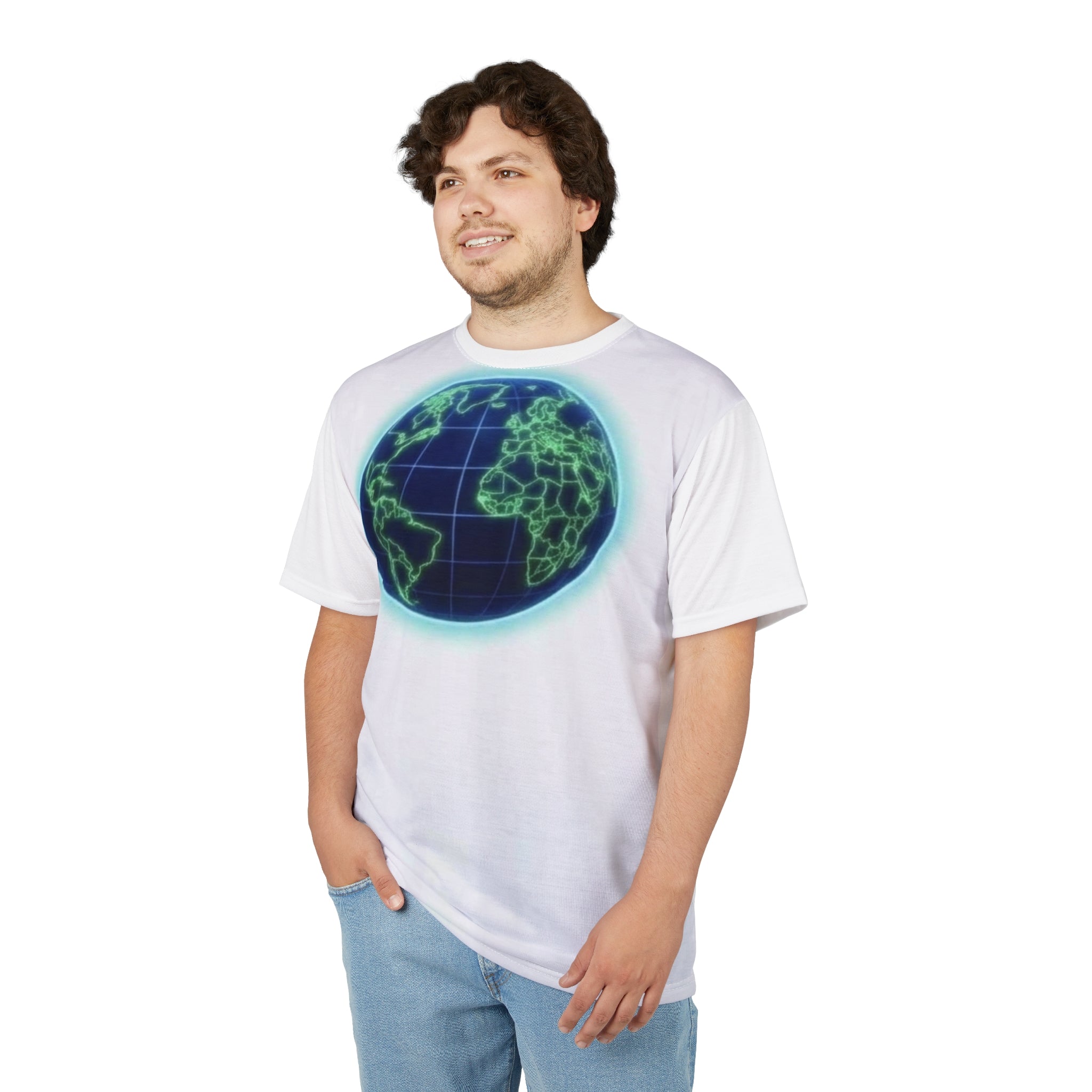 Neon Globe Graphic Tee — Glowing Earth Print T-Shirt Printify