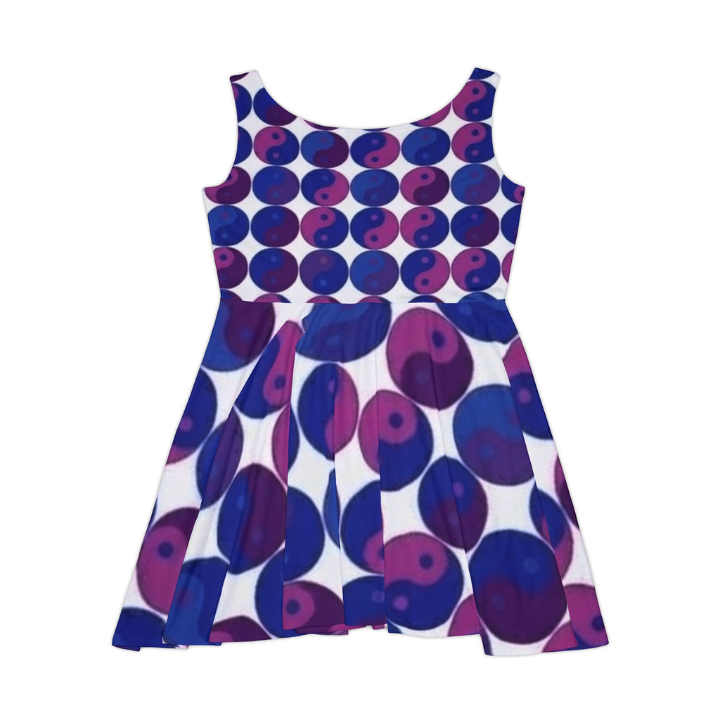 Yin Yang Polka Dot Skater Dress — Purple & Blue Graphic Print