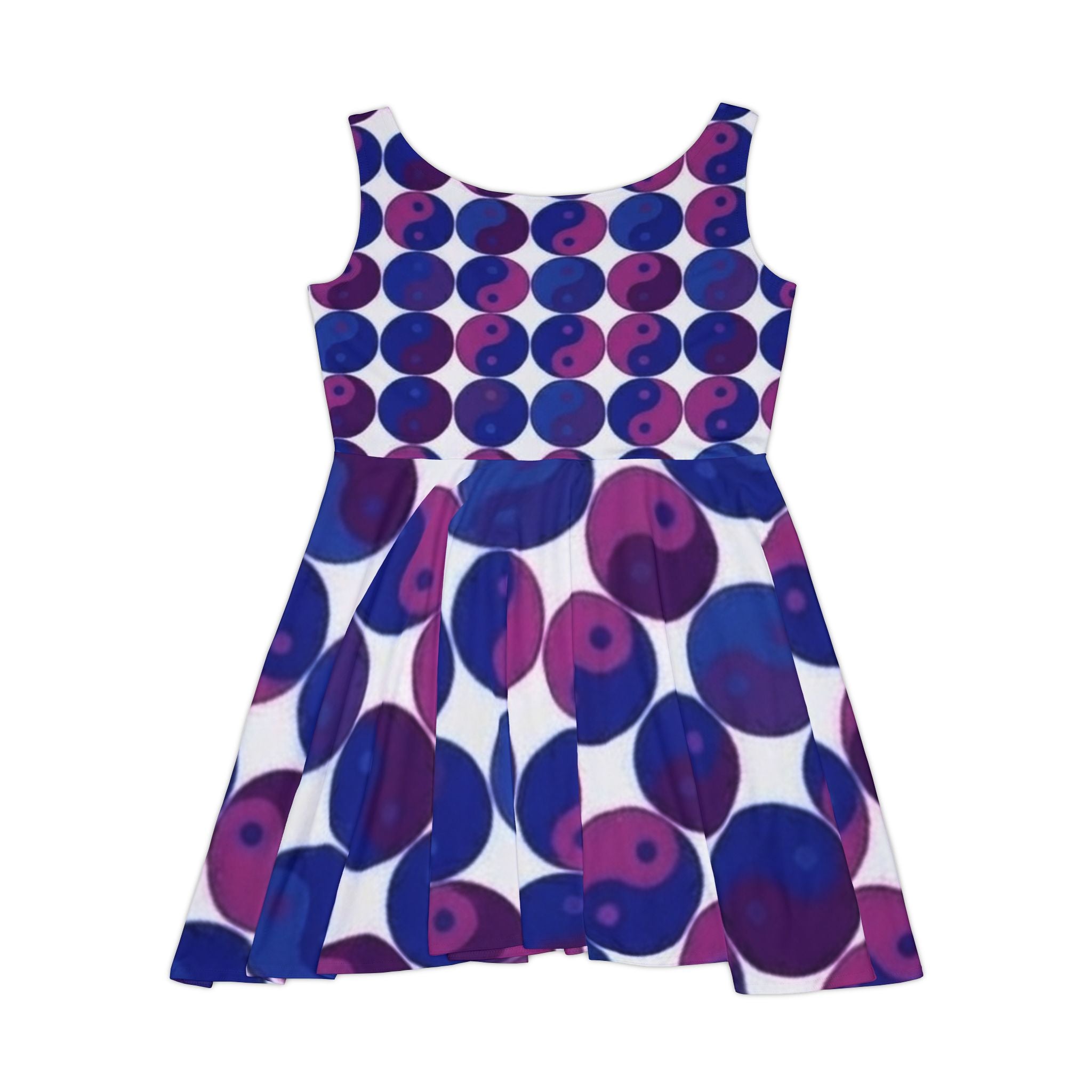 Yin Yang Polka Dot Skater Dress — Purple & Blue Graphic Print