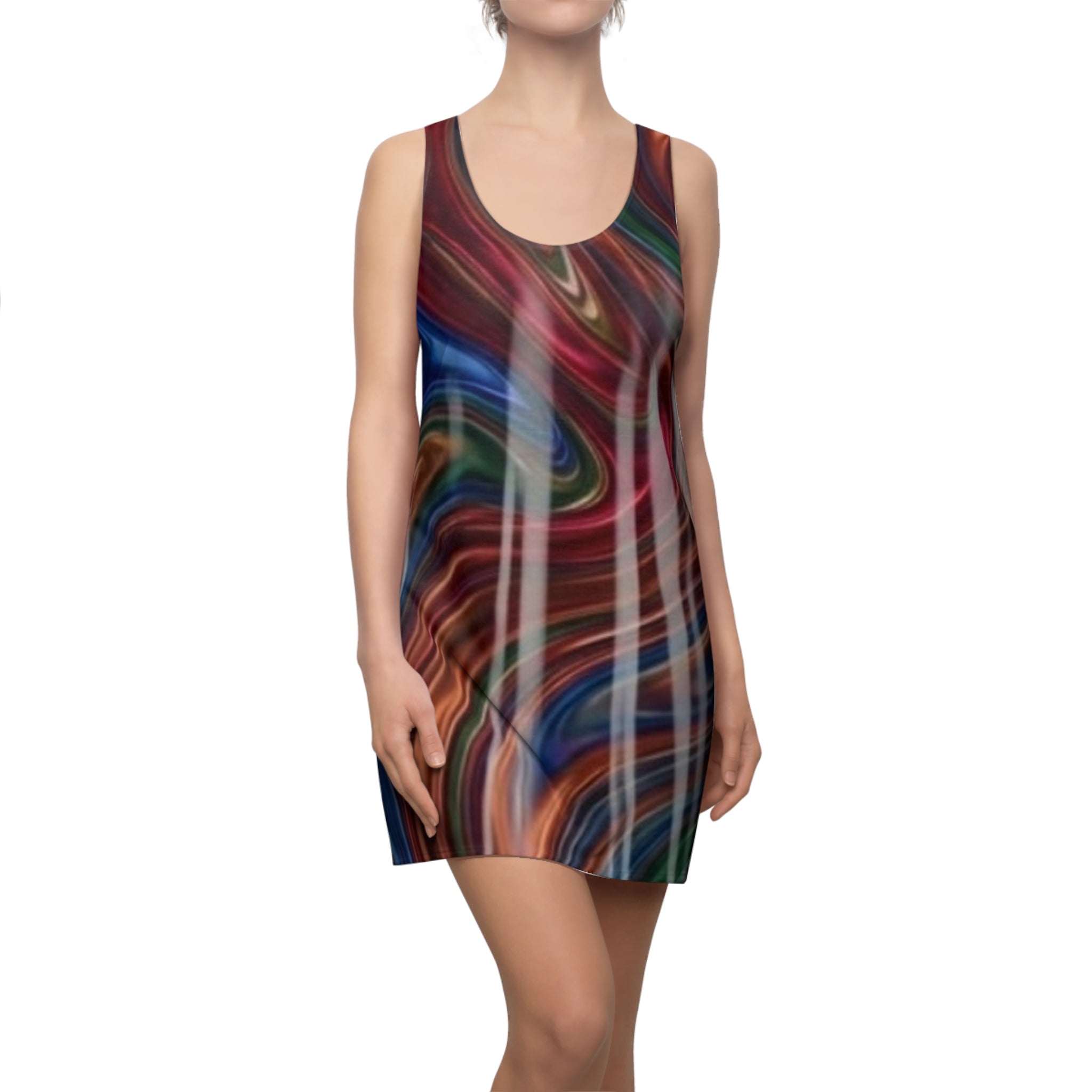 Swirl Marble Racerback Dress — Abstract Multicolor All-Over Print