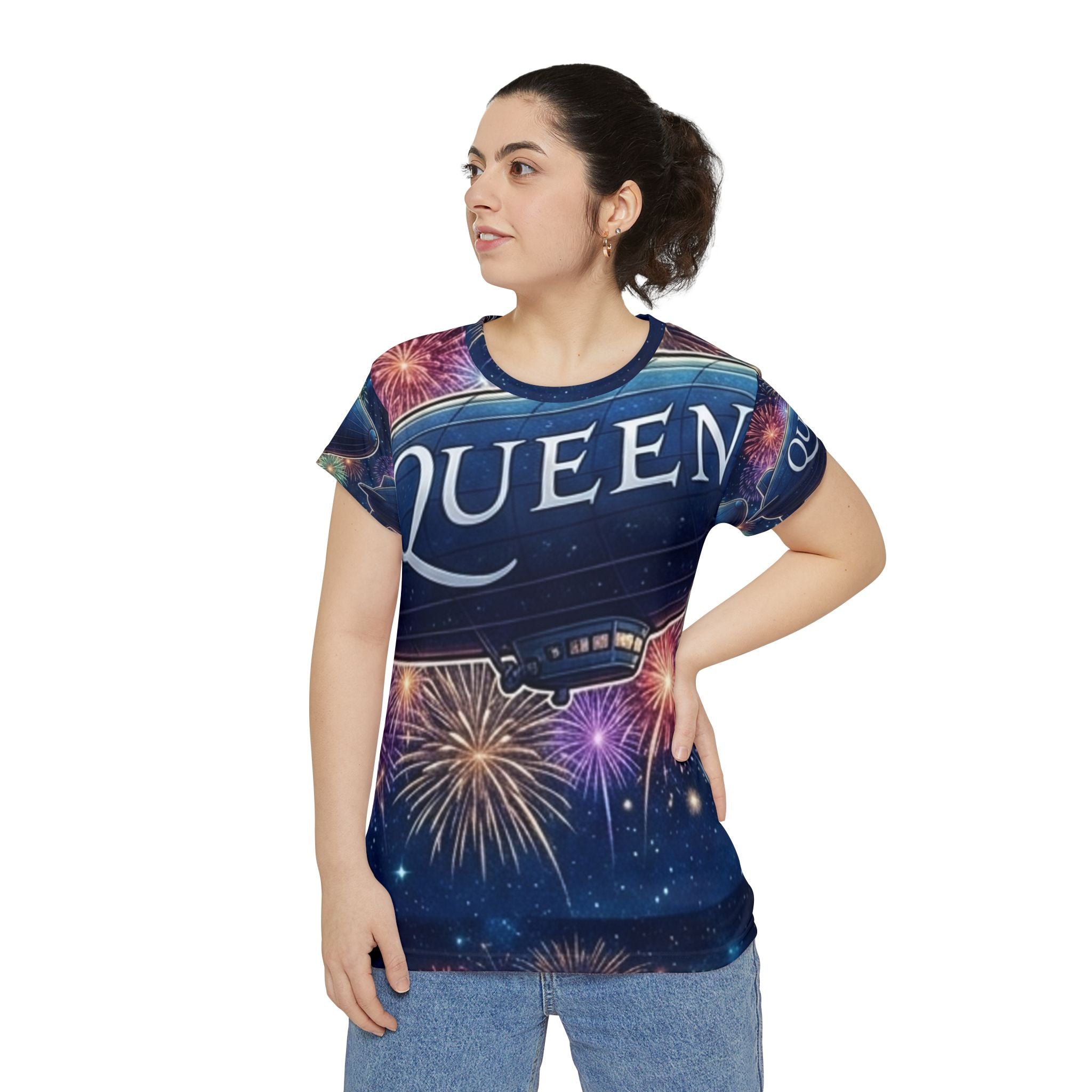 Queen Band Airship T‑Shirt — Fireworks All‑Over Print