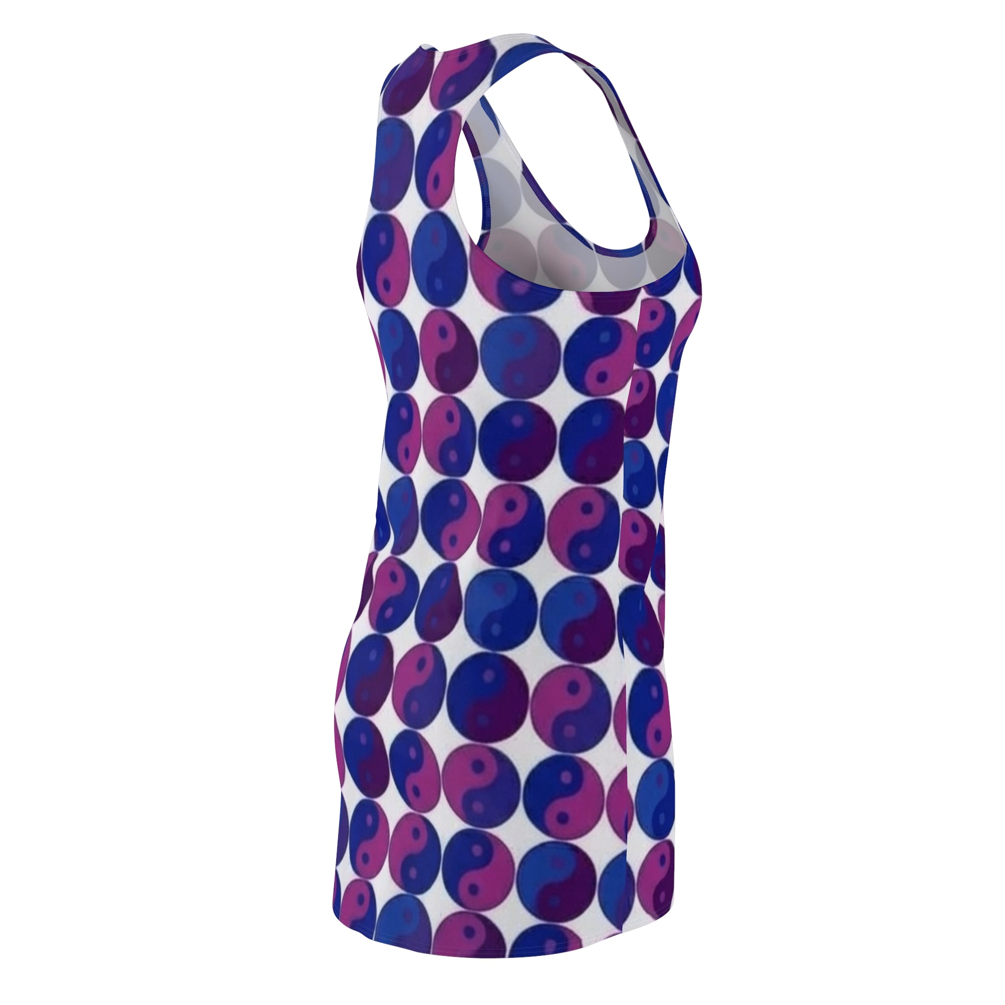 Yin Yang Dot Racerback Dress – Purple & Blue Geometric AOP