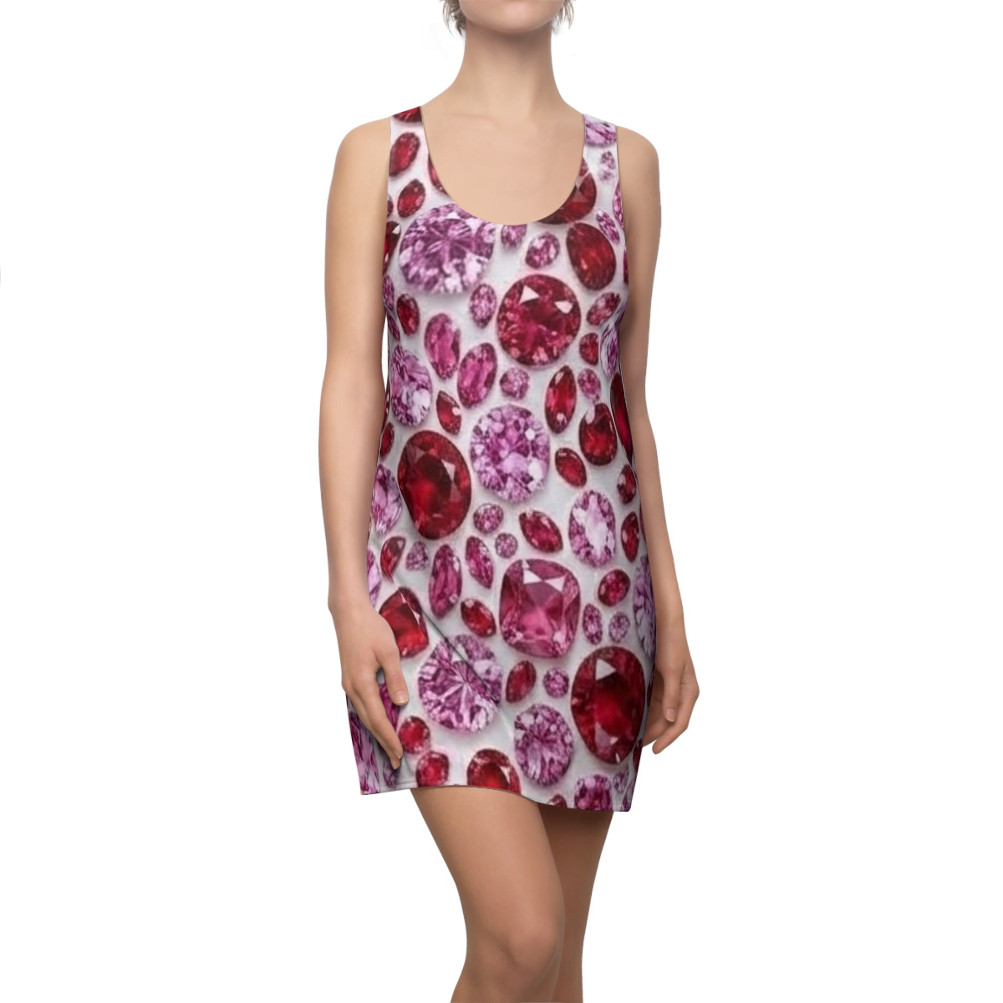 Racerback Dress — Pink & Red Gemstone All-Over Print