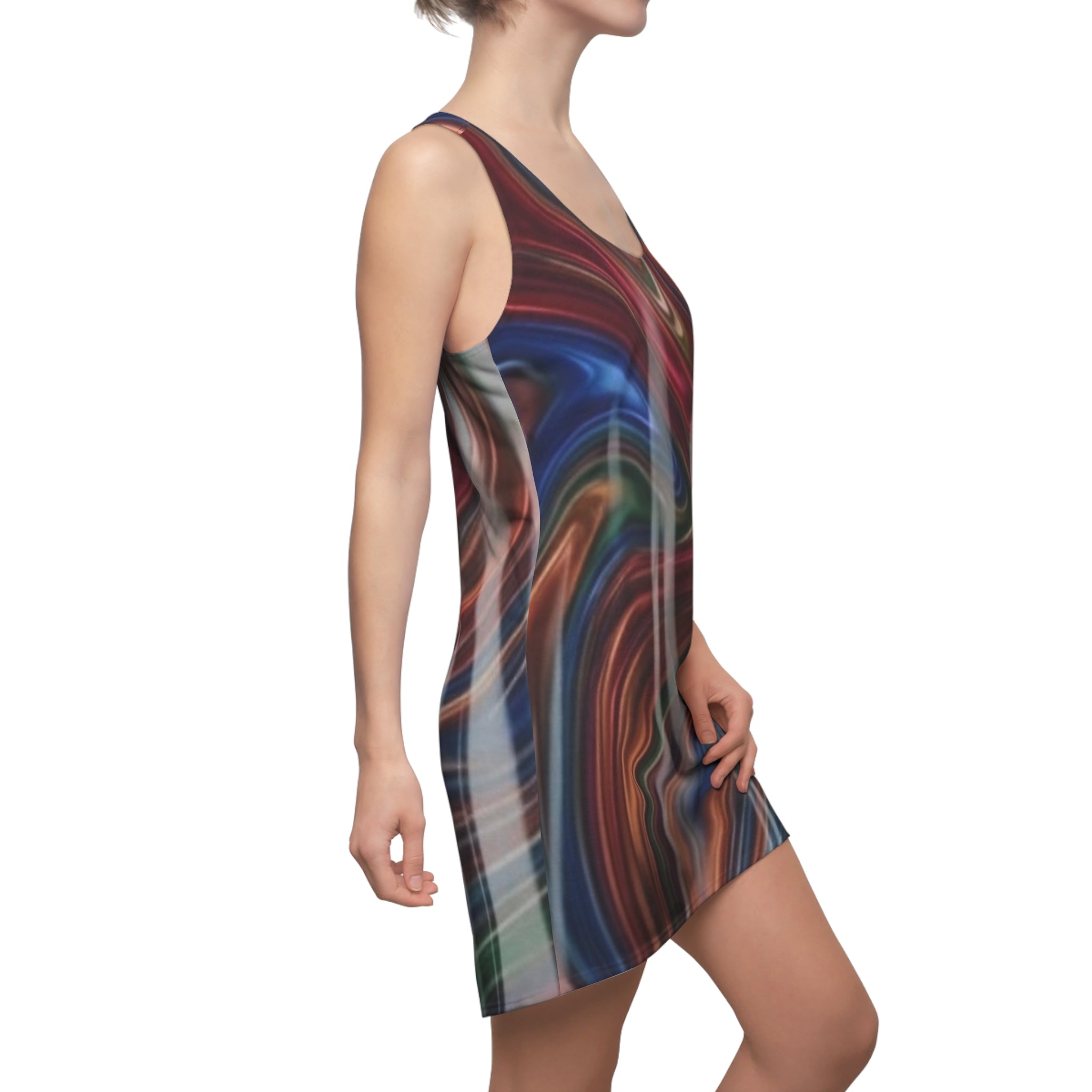 Swirl Marble Racerback Dress — Abstract Multicolor All-Over Print
