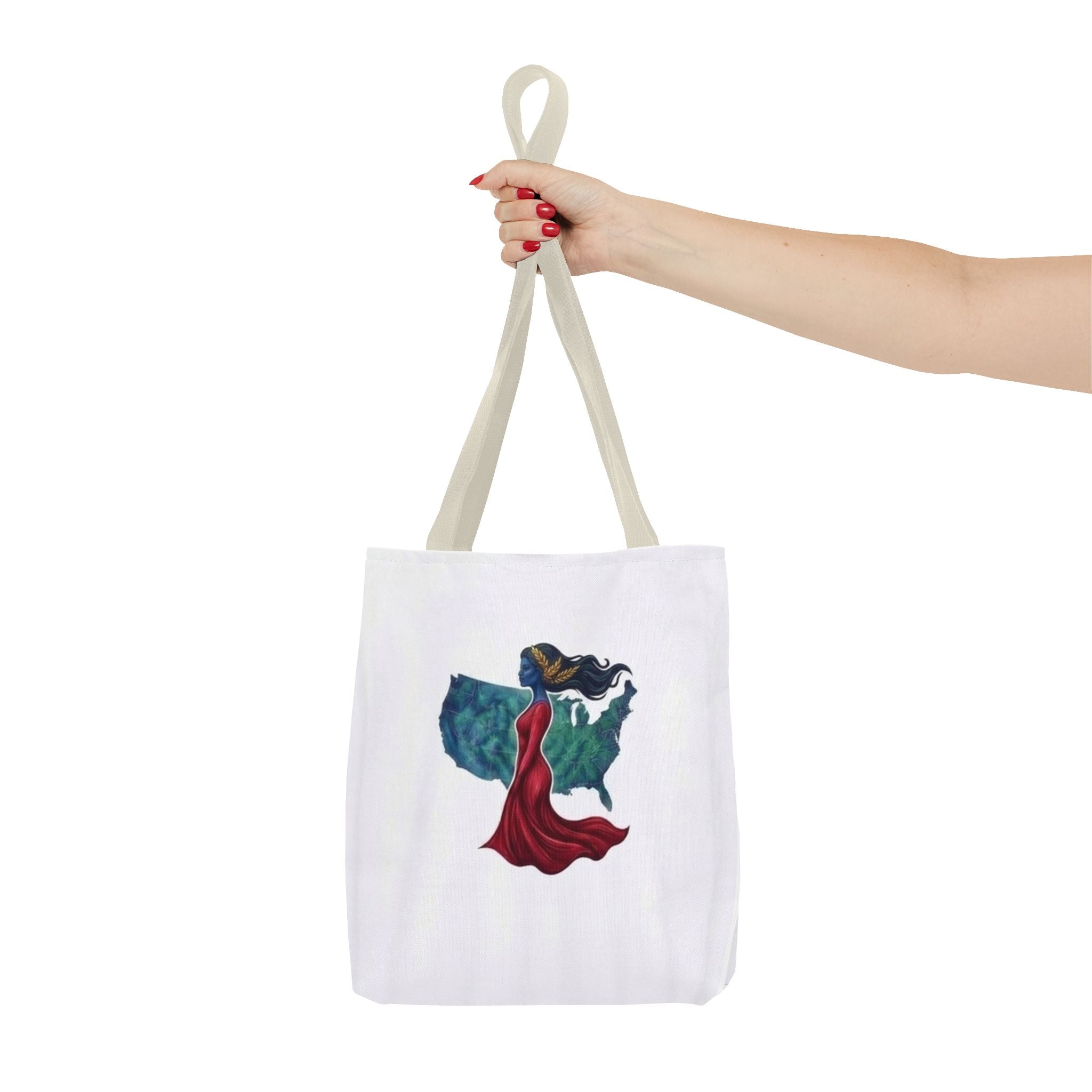 Women's USA Silhouette Tote Bag — Red Dress Fashion Illustration