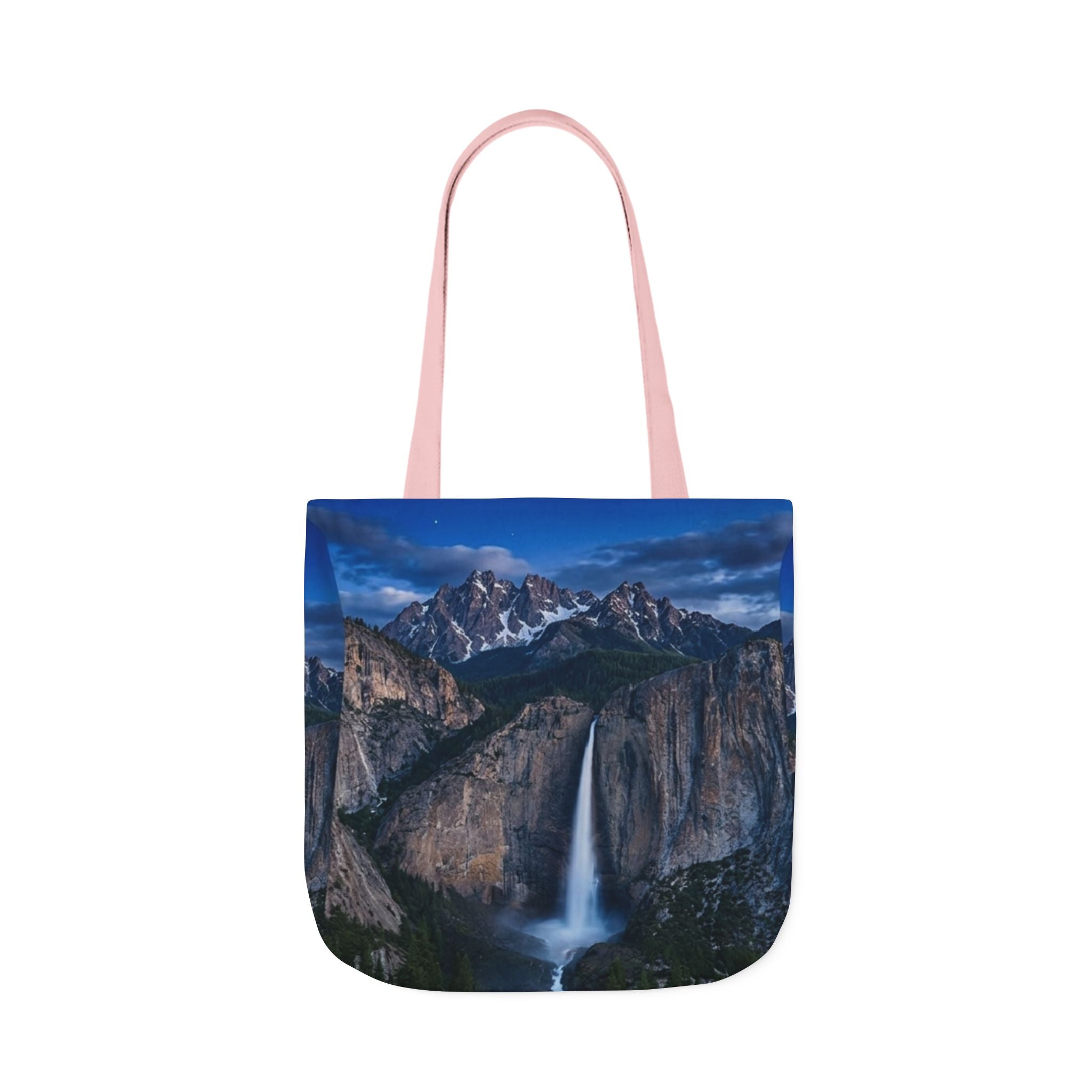 Waterfall Mountain  Canvas Tote — Scenic Yosemite Nightfall Tote Bag All-Over Print Printify