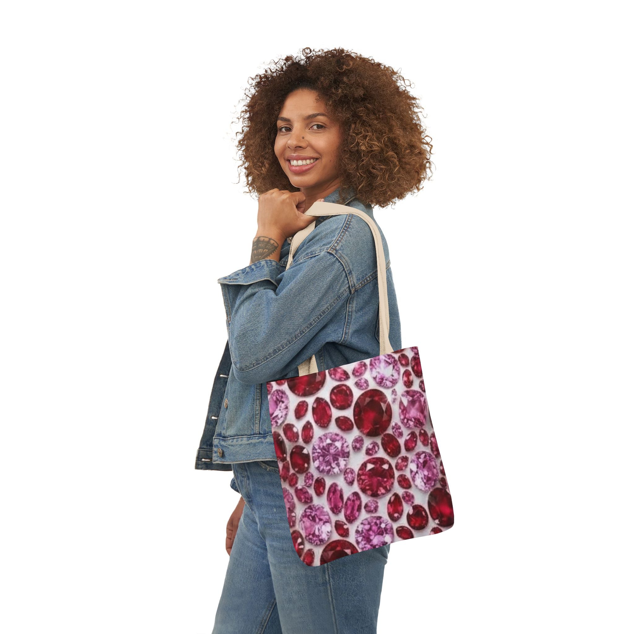 Ruby Gemstone Pattern Canvas Tote — Sparkling Red Jewel Print Tote Bag