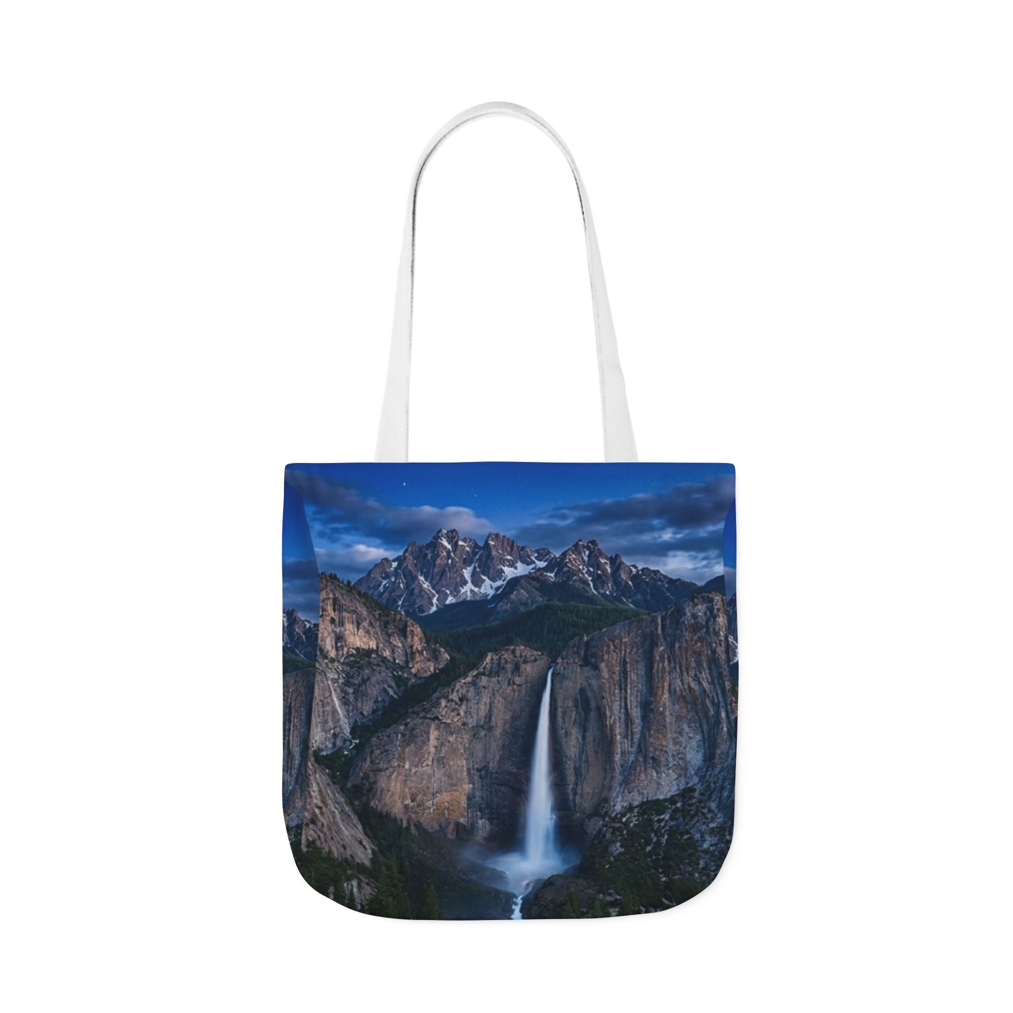 Waterfall Mountain  Canvas Tote — Scenic Yosemite Nightfall Tote Bag All-Over Print Printify
