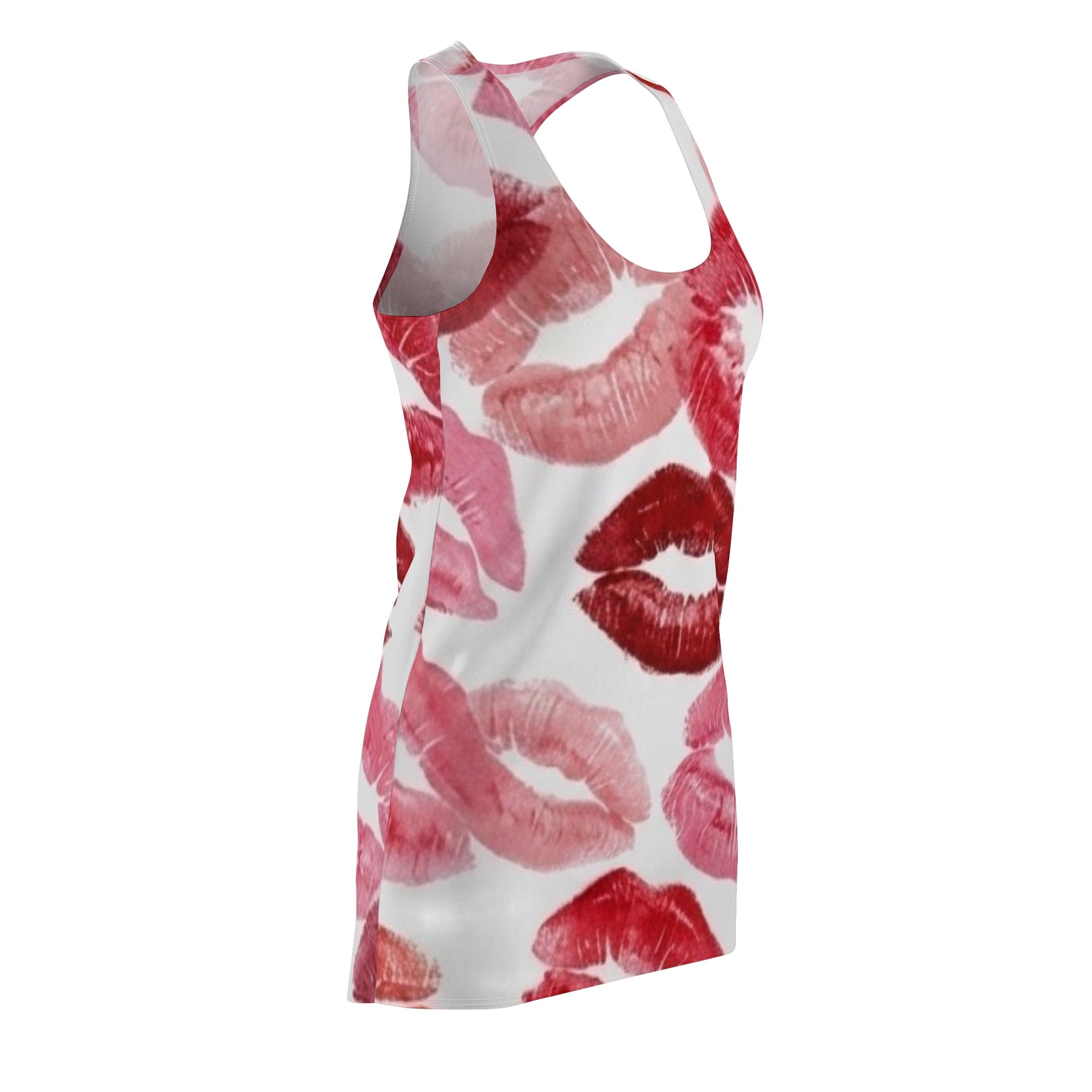 Kiss Print Racerback Dress — Pink & Red Lipstick Pattern