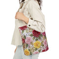 Floral Rose Canvas Tote Bag — Vintage Pink, Yellow & Red Roses Pattern