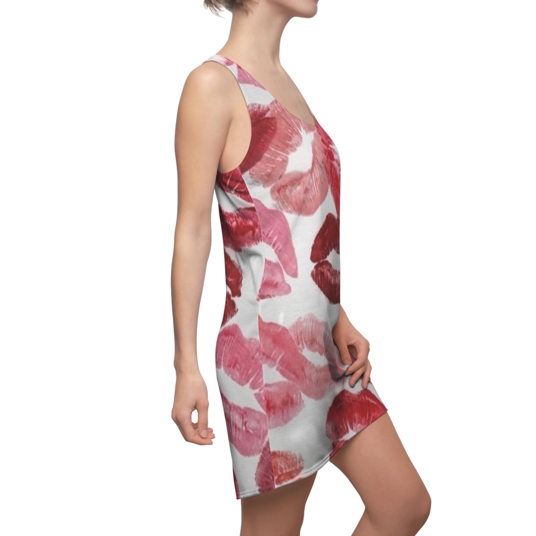 Kiss Print Racerback Dress — Pink & Red Lipstick Pattern