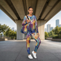 Stained-Glass Geometric Pattern All-Over Print Women's Side Split T-shirt Set