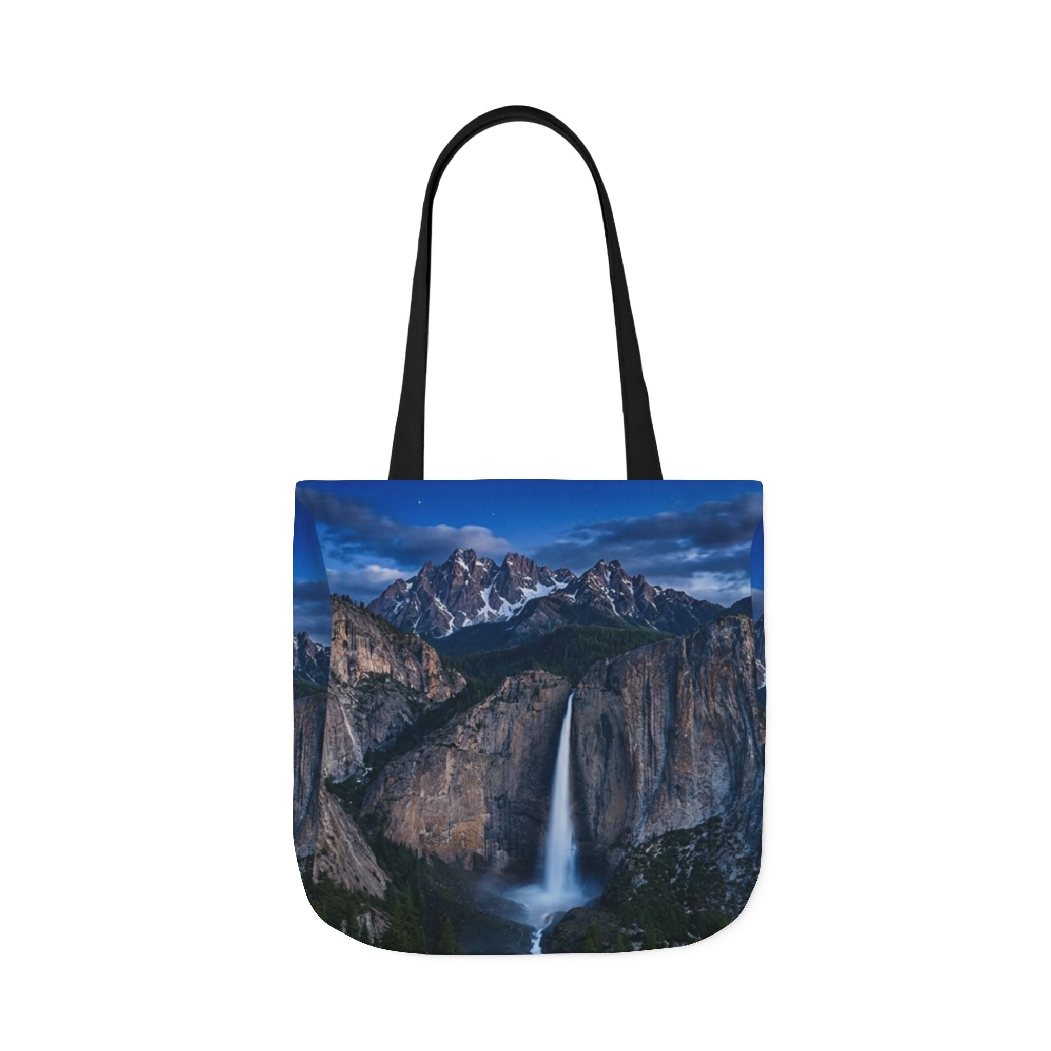 Waterfall Mountain  Canvas Tote — Scenic Yosemite Nightfall Tote Bag All-Over Print Printify