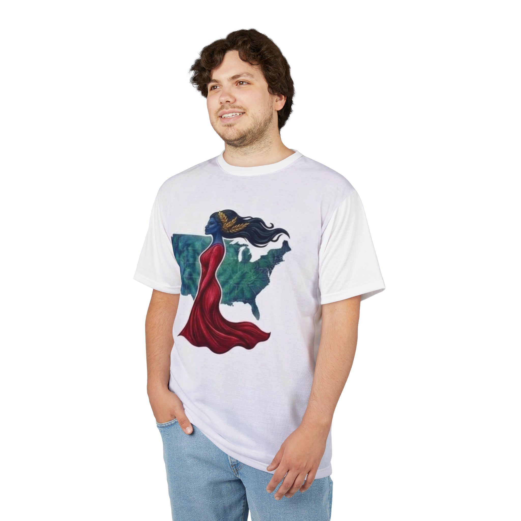 Patriotic Woman Silhouette Tee — USA Map Art Graphic Shirt