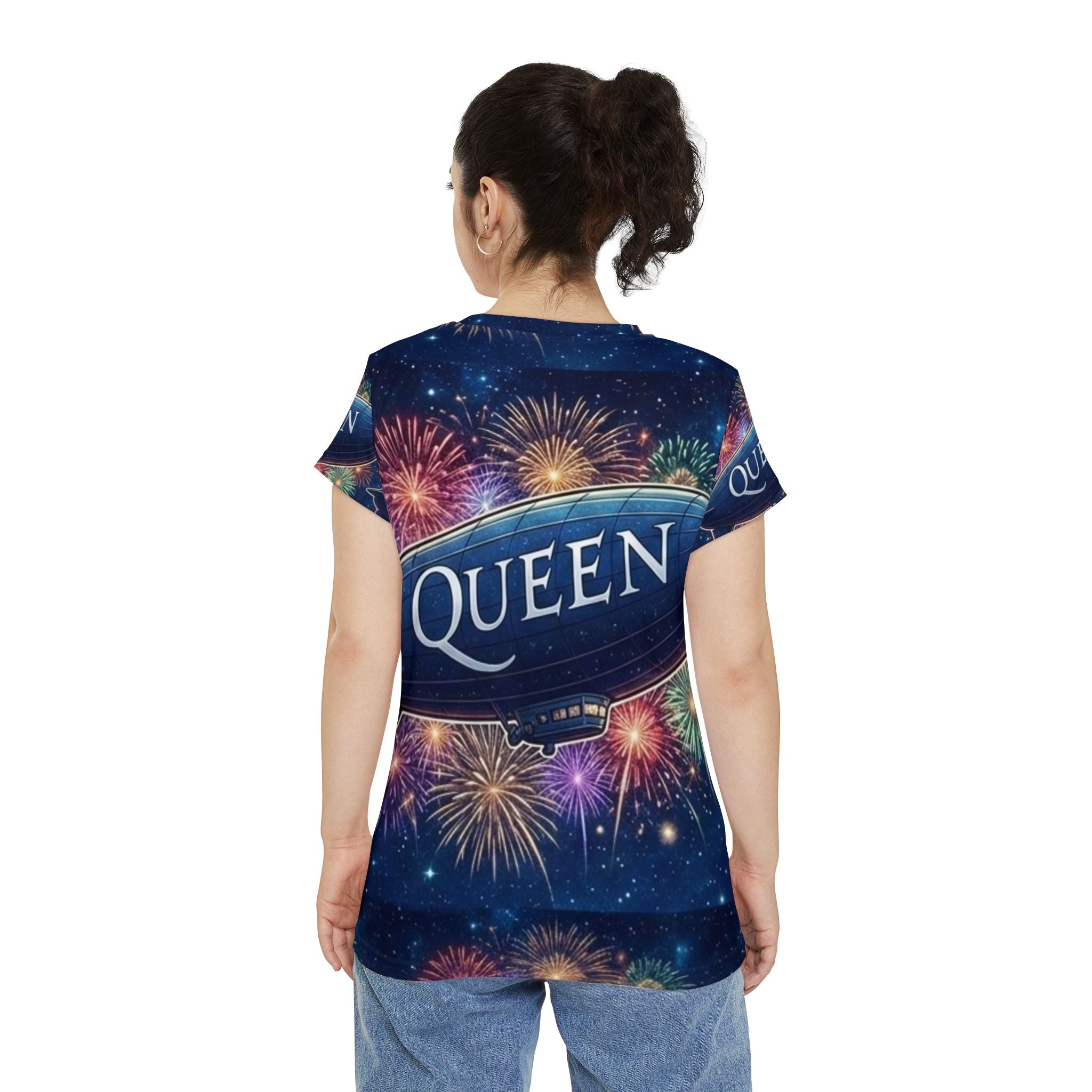 Queen Band Airship T‑Shirt — Fireworks All‑Over Print