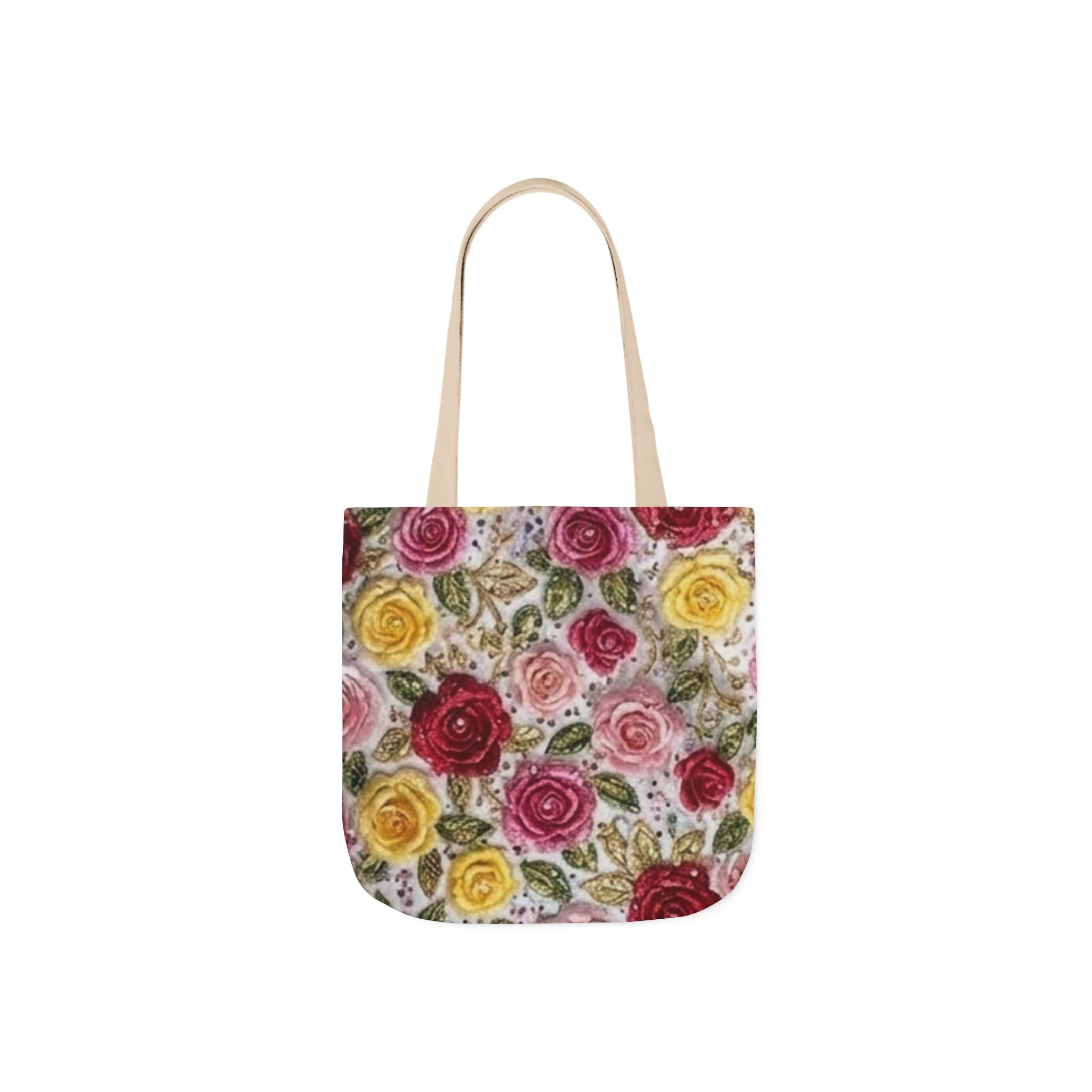 Floral Rose Canvas Tote Bag — Vintage Pink, Yellow & Red Roses Pattern