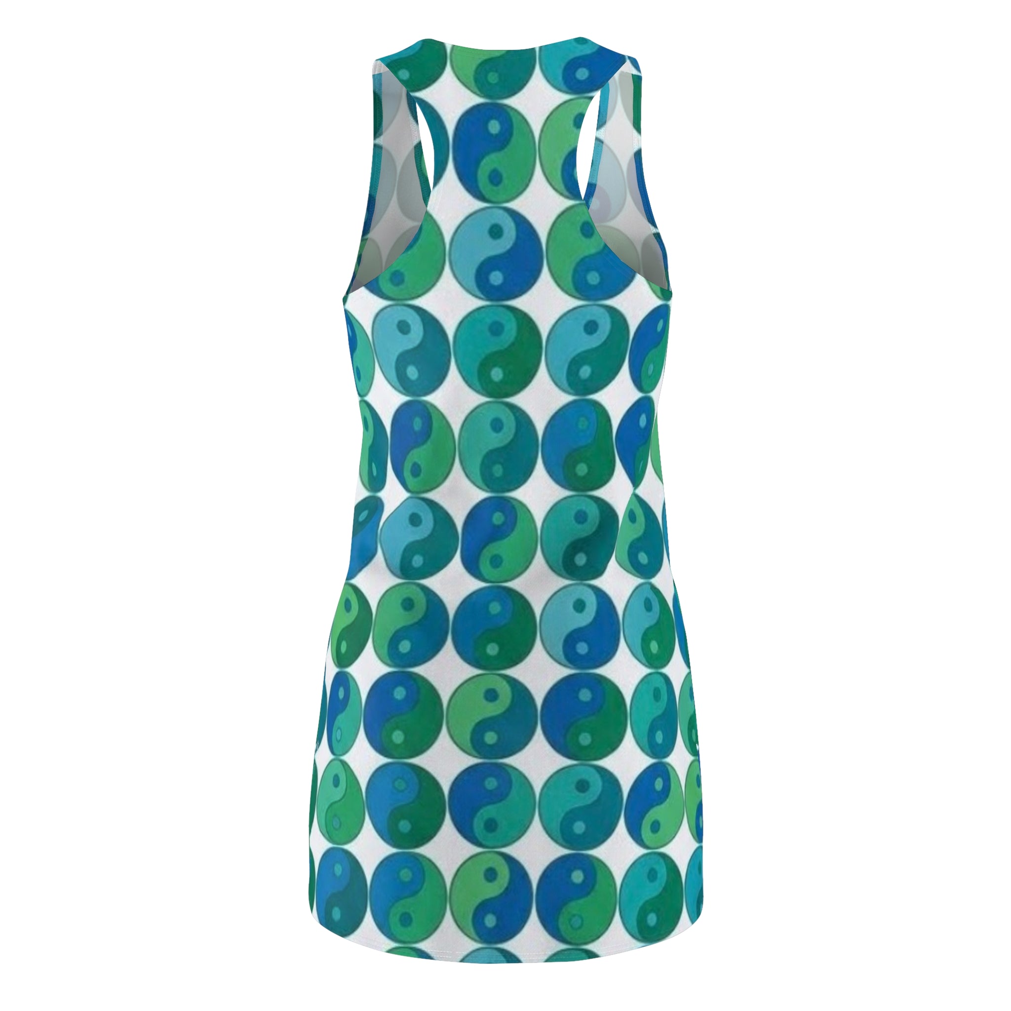 Yin Yang Pattern Racerback Dress — Blue & Green All-Over Print