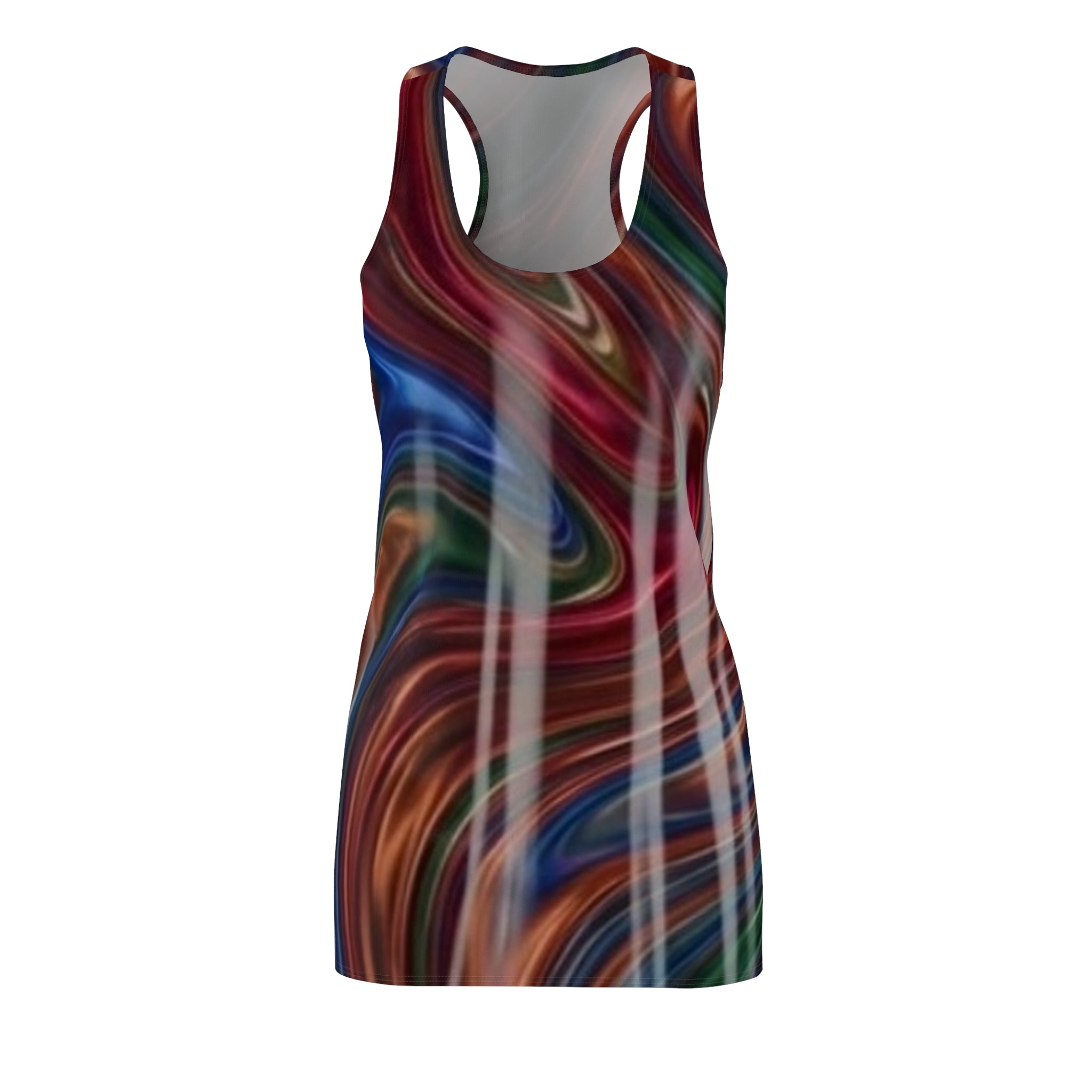 Swirl Marble Racerback Dress — Abstract Multicolor All-Over Print