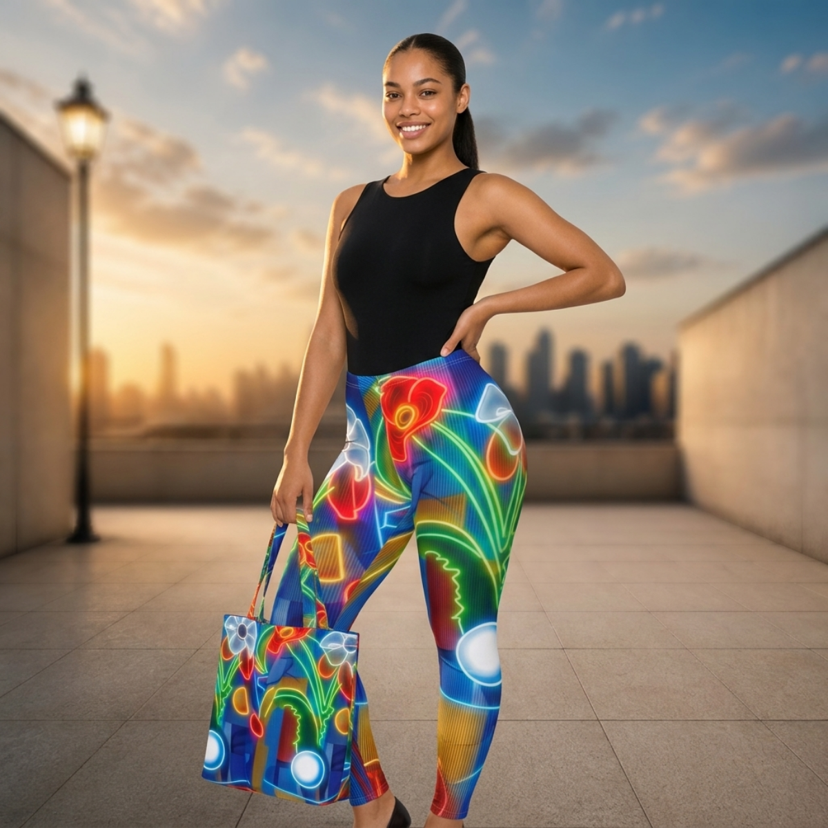 Multi-Color Glowing Flower Botanical All-Over Print Women's High-Stretch Leggings